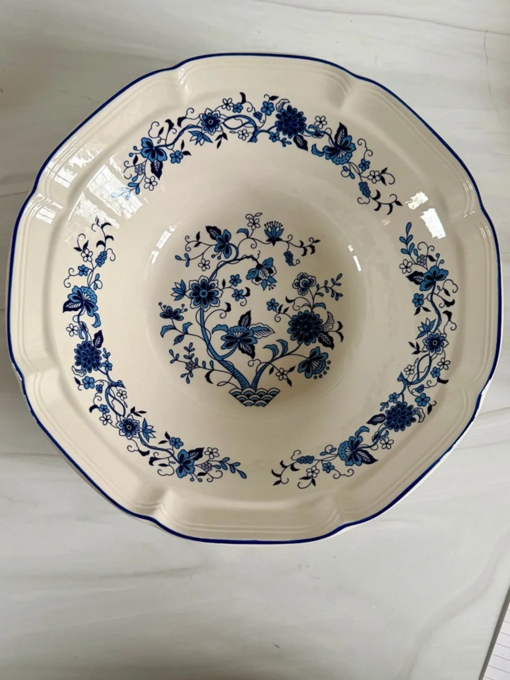 Vintage Hankook Blue & White Ceramic Serving Bowl | 11.75” Blue Onion Bowl